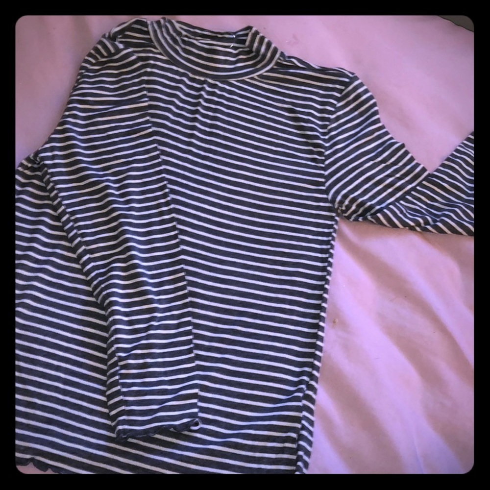 gray and white striped derek heart shirt